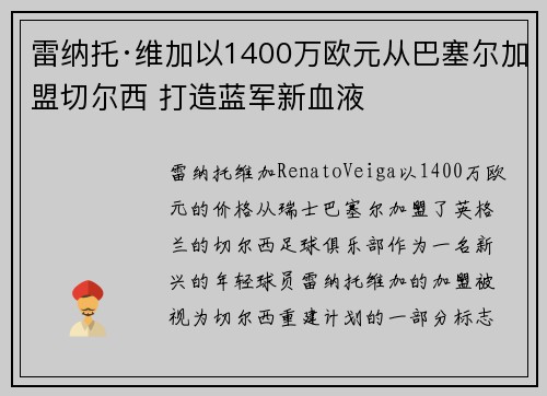 雷纳托·维加以1400万欧元从巴塞尔加盟切尔西 打造蓝军新血液
